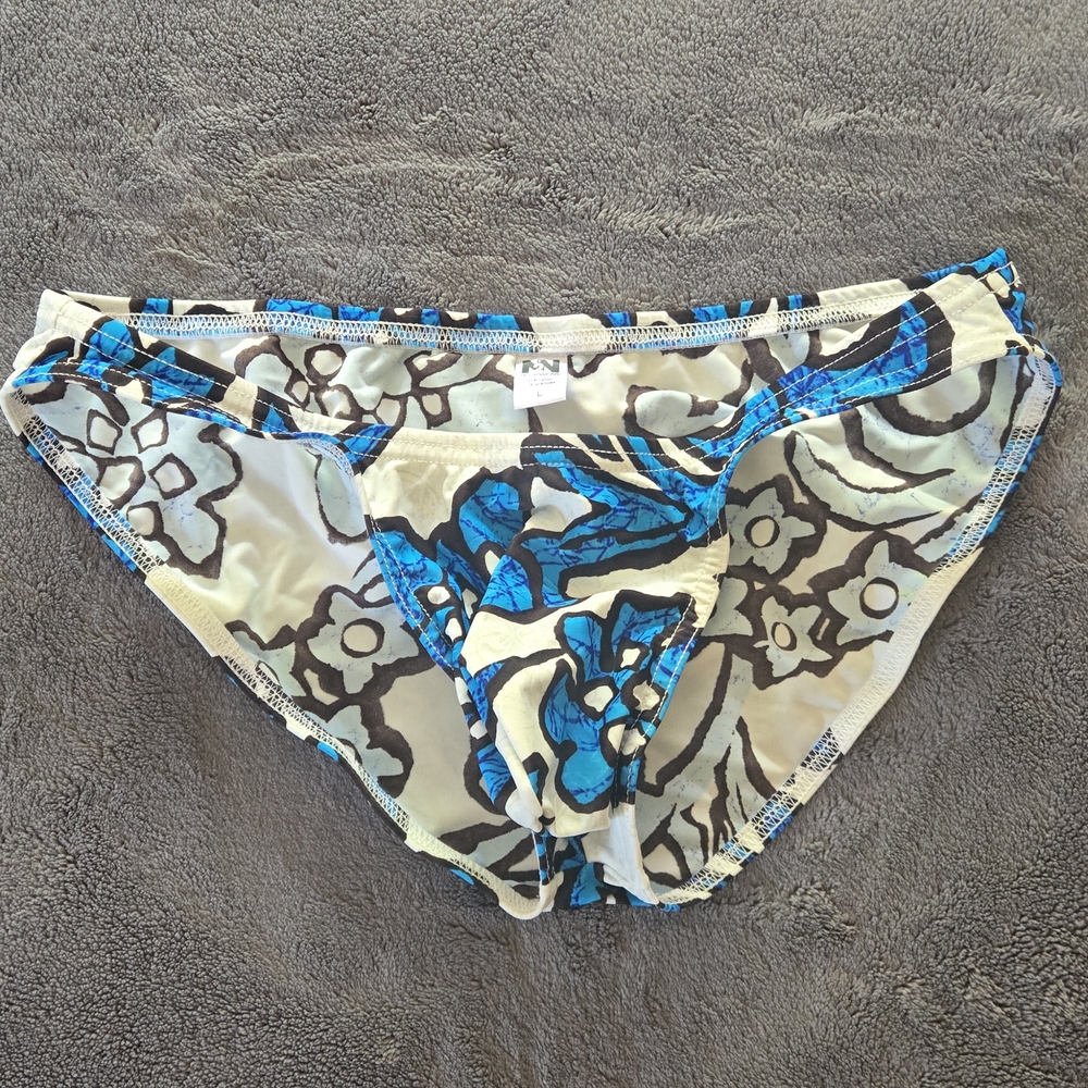 Floral Swim Bikini Bottoms in Blue and Cream